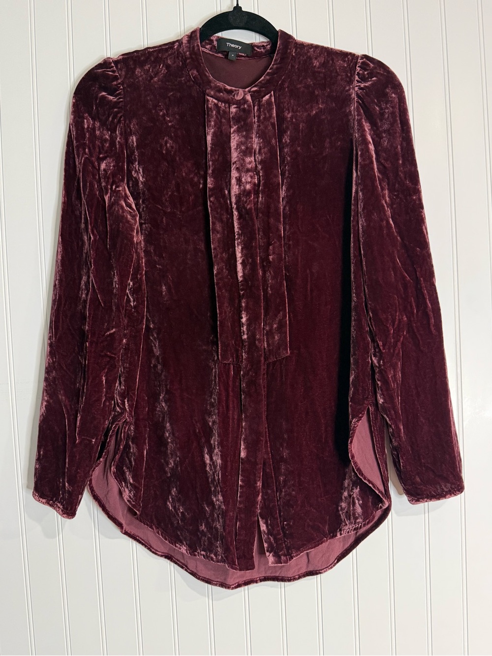 Theory Button Down Velvet Peasant Blouse